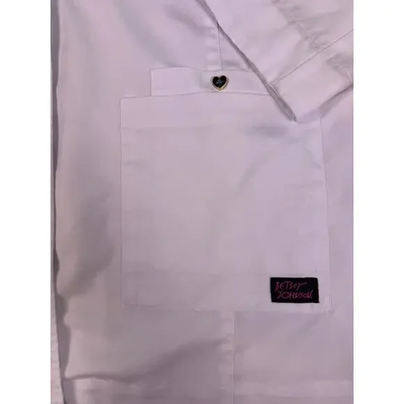 Betsey Johnson Women's Juniper White 2 Pocket Button Front Lab Coat XL E257 - Picture 2 of 11